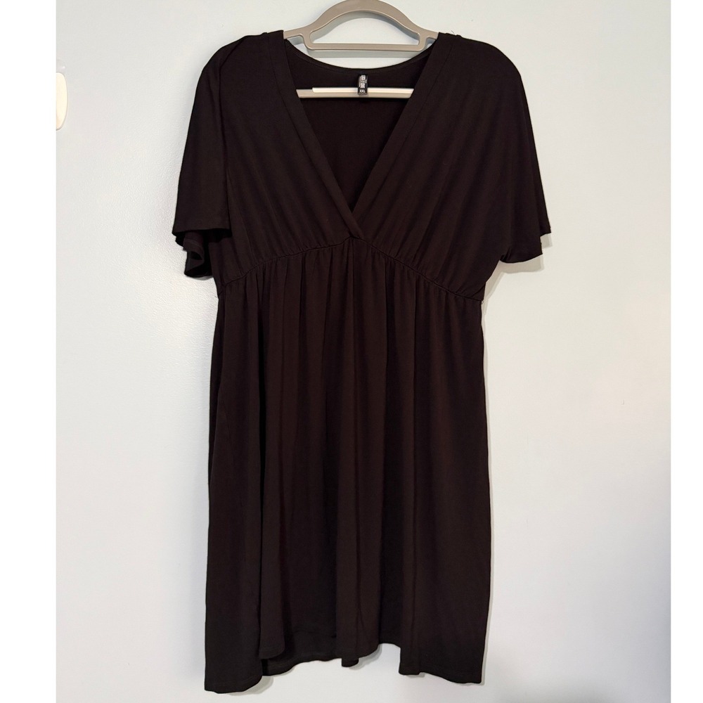 Lock and Love XXL Premium Black V-Neck Empire Waist Short Sleeve Dress